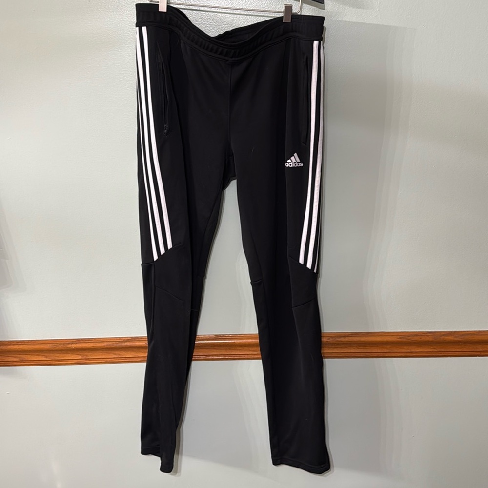 Adidas climacool track jogger pant. Black size large. White stripe Zipper pocket